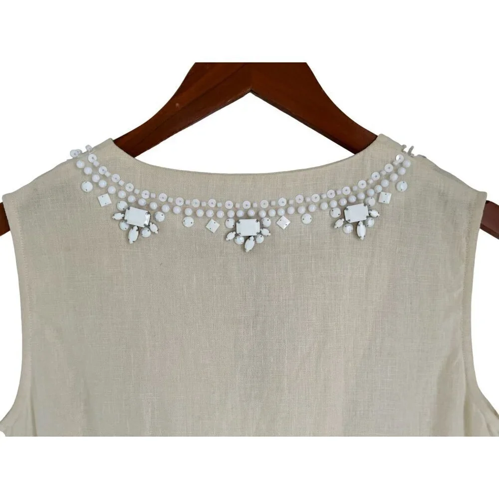 MICHAEL KORS 100% Linen Tunic Beaded Off-White Sleeveless Size 4